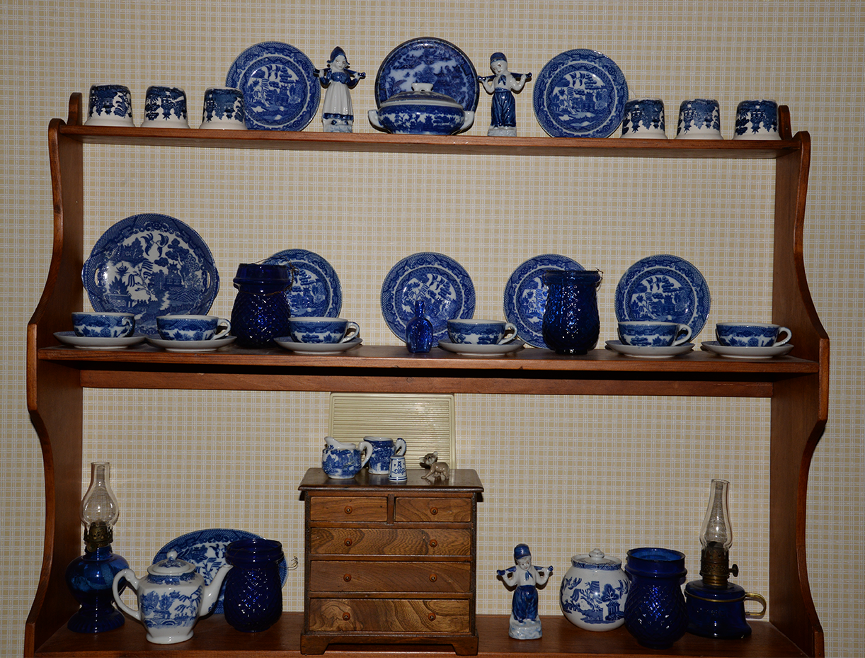 Collection of antique blue willow ware.