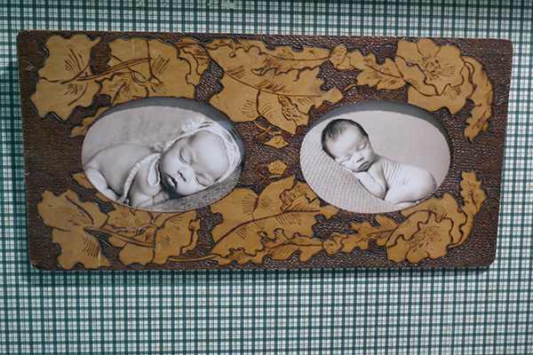 baby picture frame made with pyrography